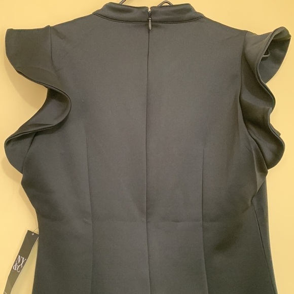 New York & Company | NWT Black Flutter Cap Sleeve Split V-Neck Sheath Dress MP - Picture 14 of 17